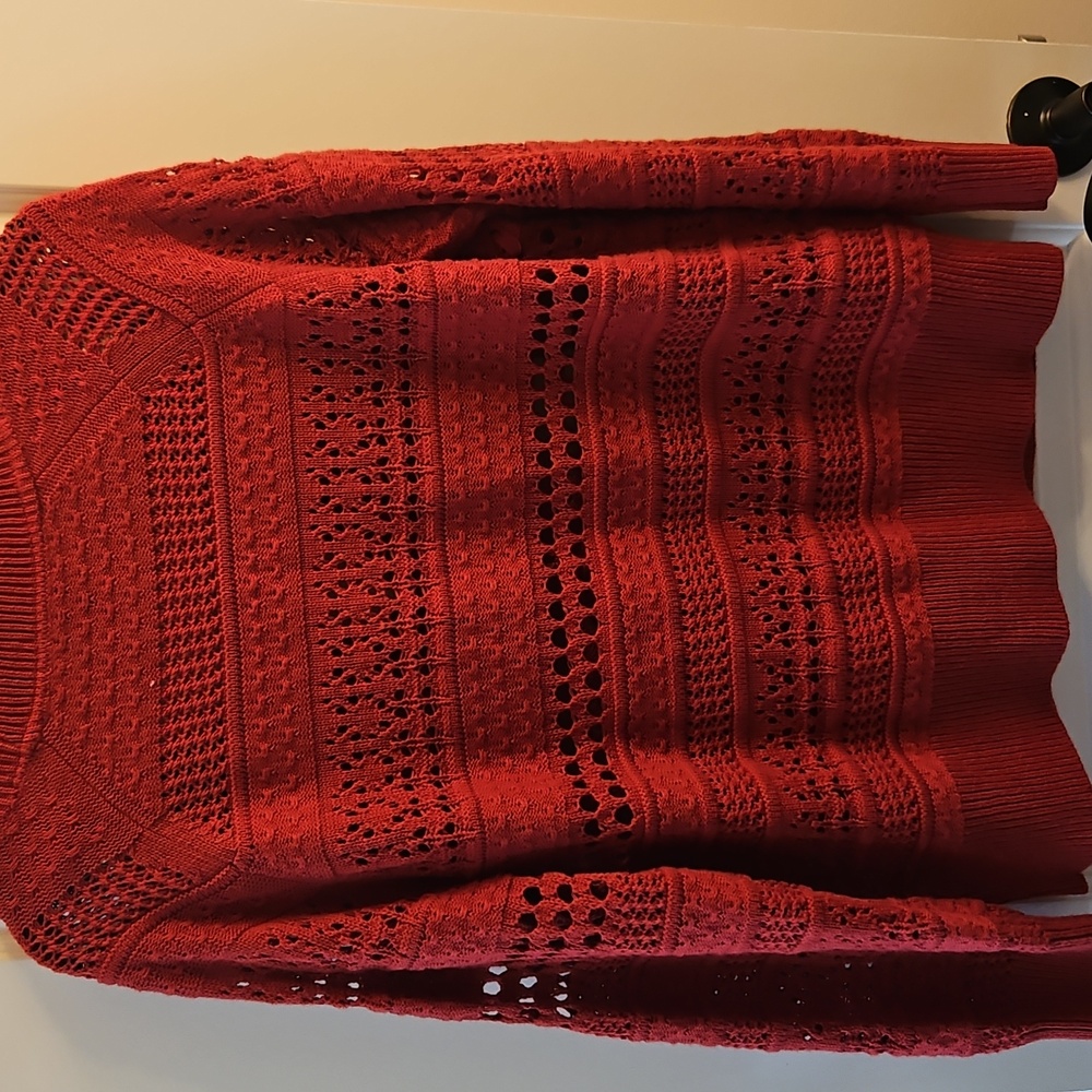 Sundance Red Open Knit  Crochet Cardigan, L, Lightweight, Transitional, Summer - Picture 6 of 9